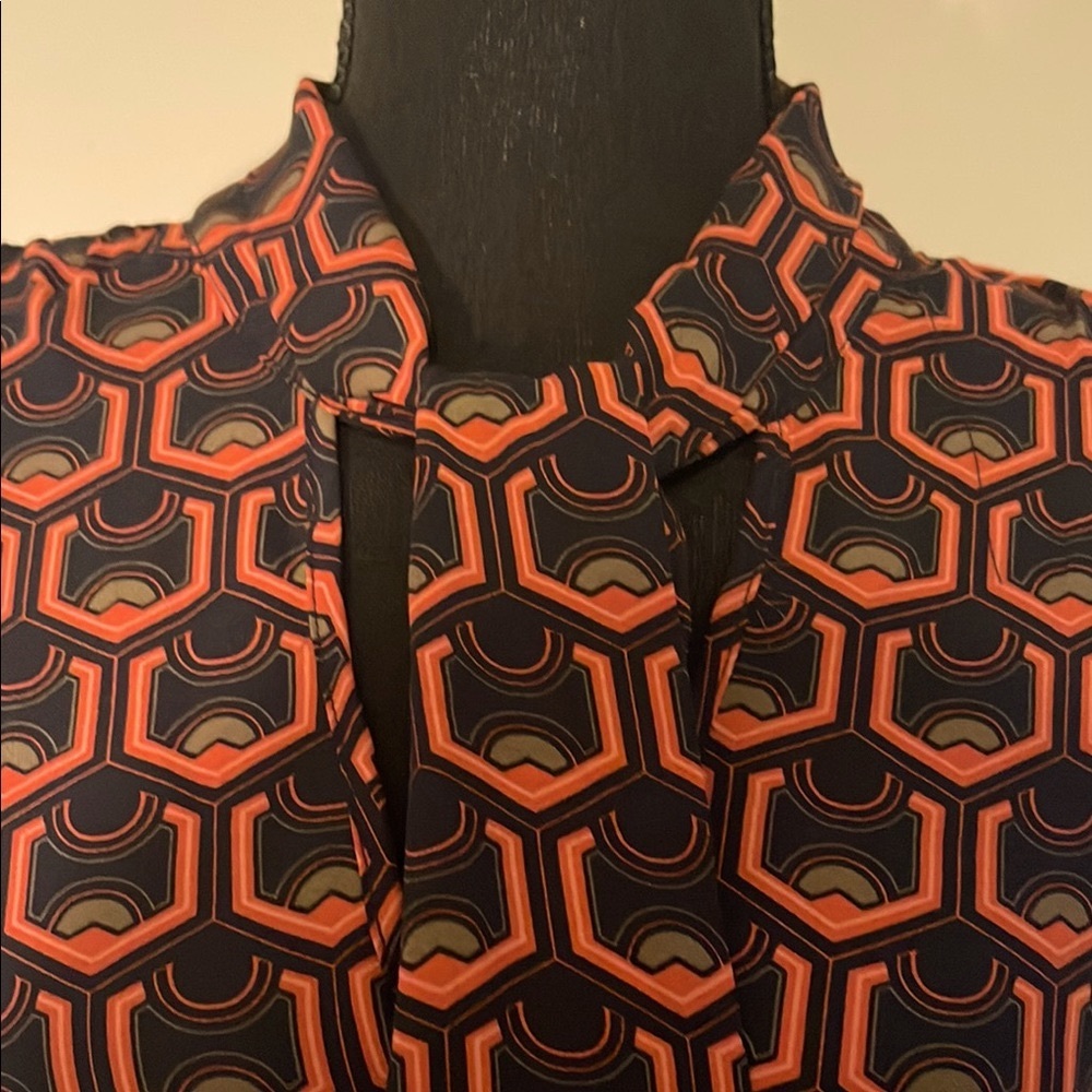Autres Filles Black Orange Green Graphic Long Sleeve Tie Neck Blouse